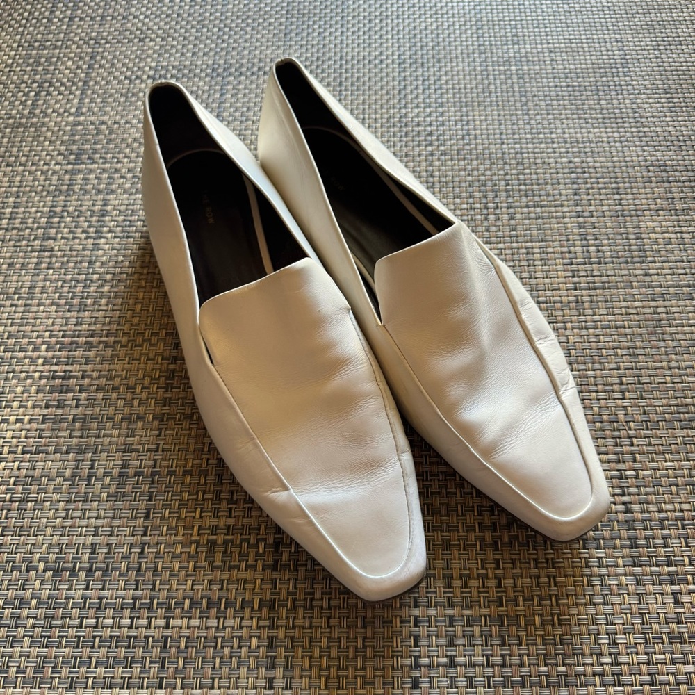 The Row White Leather Loafers